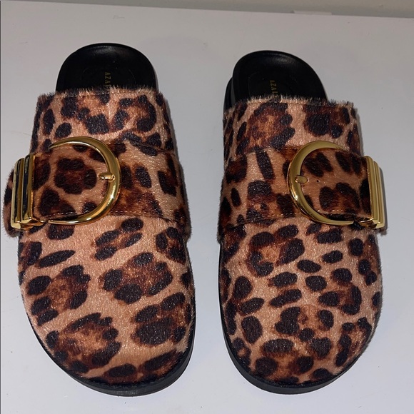 Leopard Print Mules with Gold Buckle - Picture 1 of 5